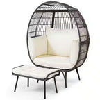Oversized Wicker Egg Chair with Ottoman & Cushions - Indoor/Outdoor (Off White)