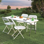 6ft Folding Trestle Table and 4 Chair Set - Portable White Outdoor/Indoor Dining Set