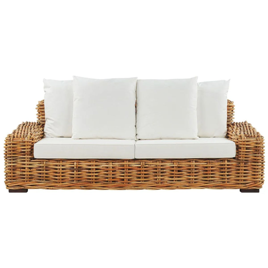3-Seater Natural Rattan Sofa with White Cushions - Forli Collection (Indoor/Covered Patio)