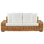 3-Seater Natural Rattan Sofa with White Cushions - Forli Collection (Indoor/Covered Patio)