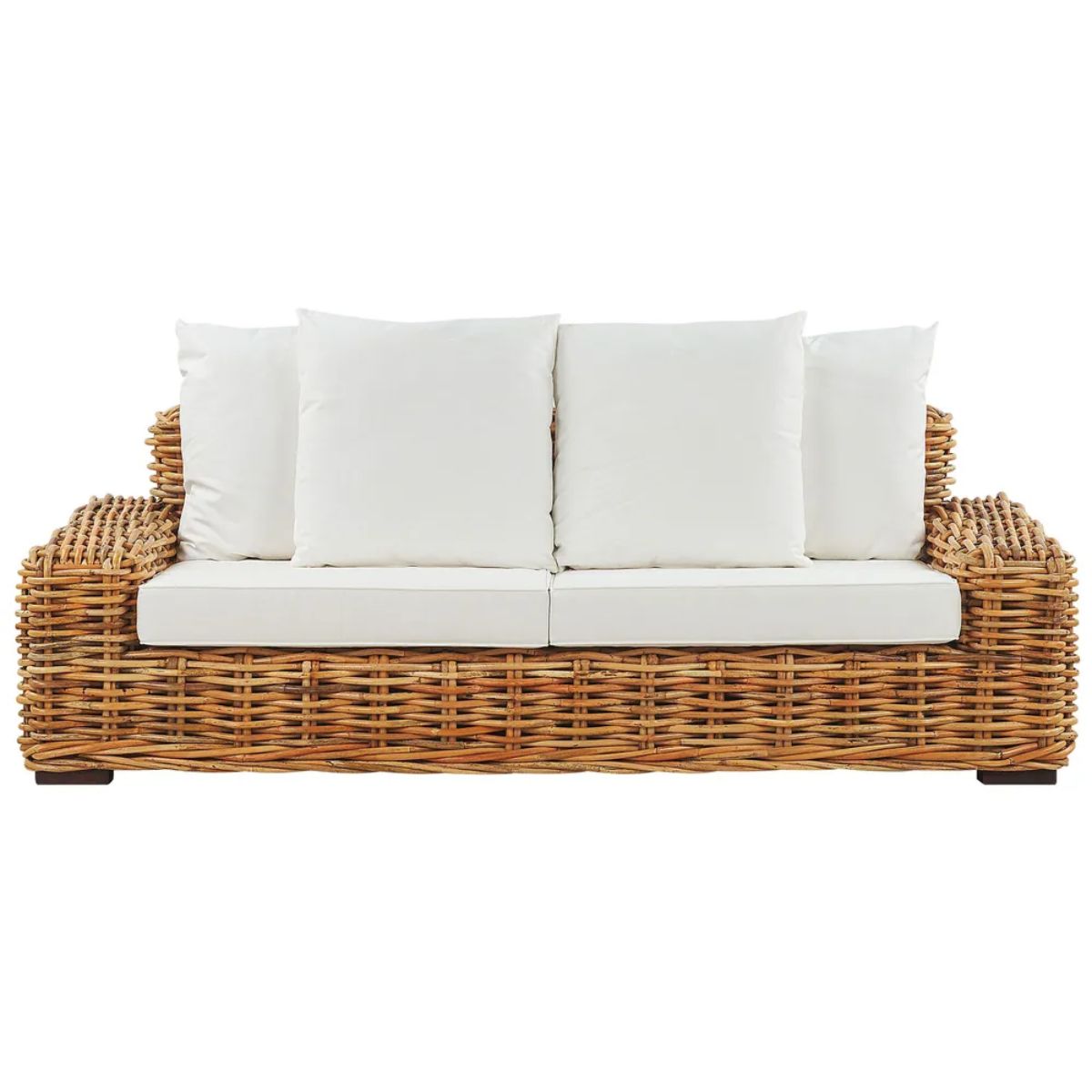 3-Seater Natural Rattan Sofa with White Cushions - Forli Collection (Indoor/Covered Patio)