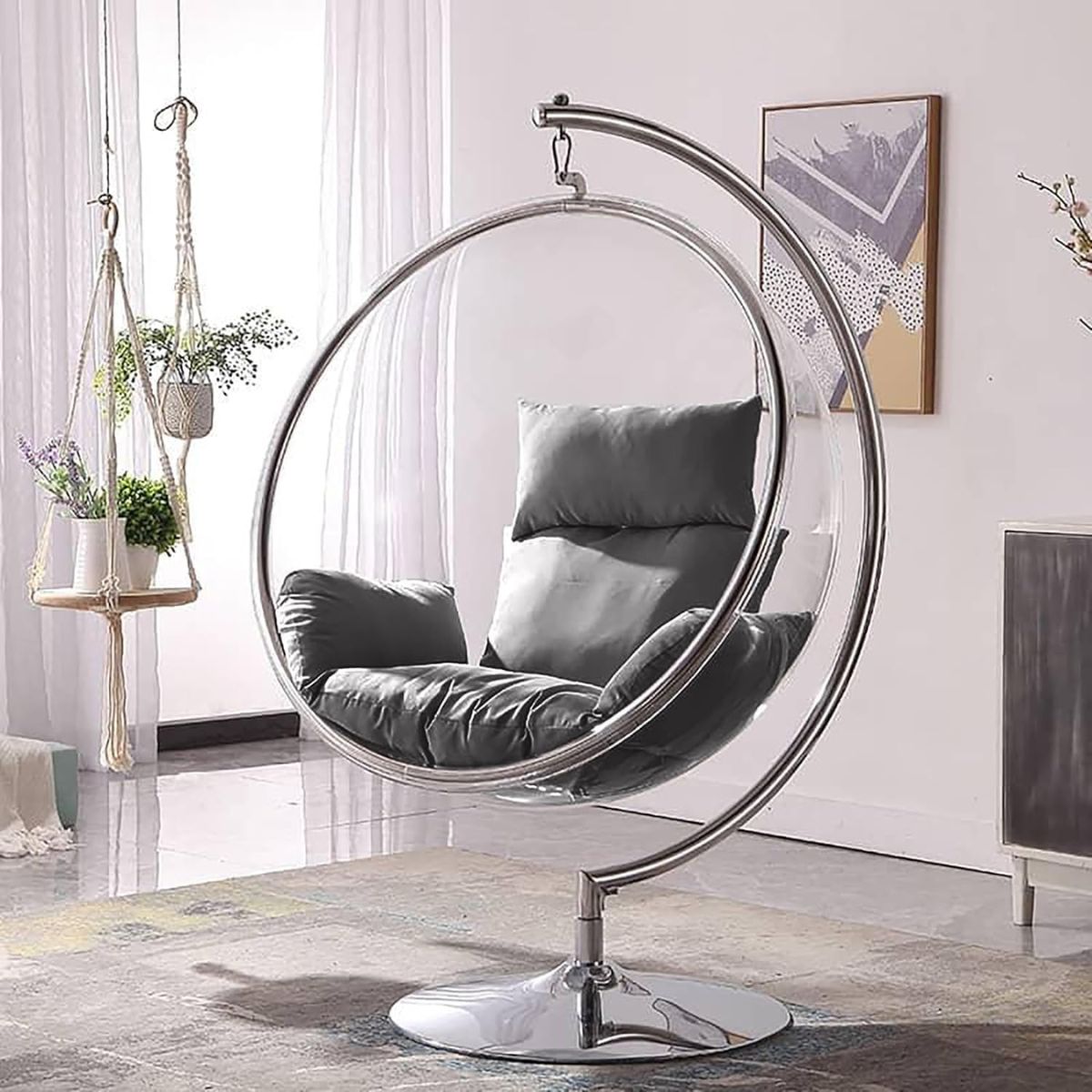 Acrylic Bubble Chair with Chrome Pedestal Base - Transparent Sphere Lounger