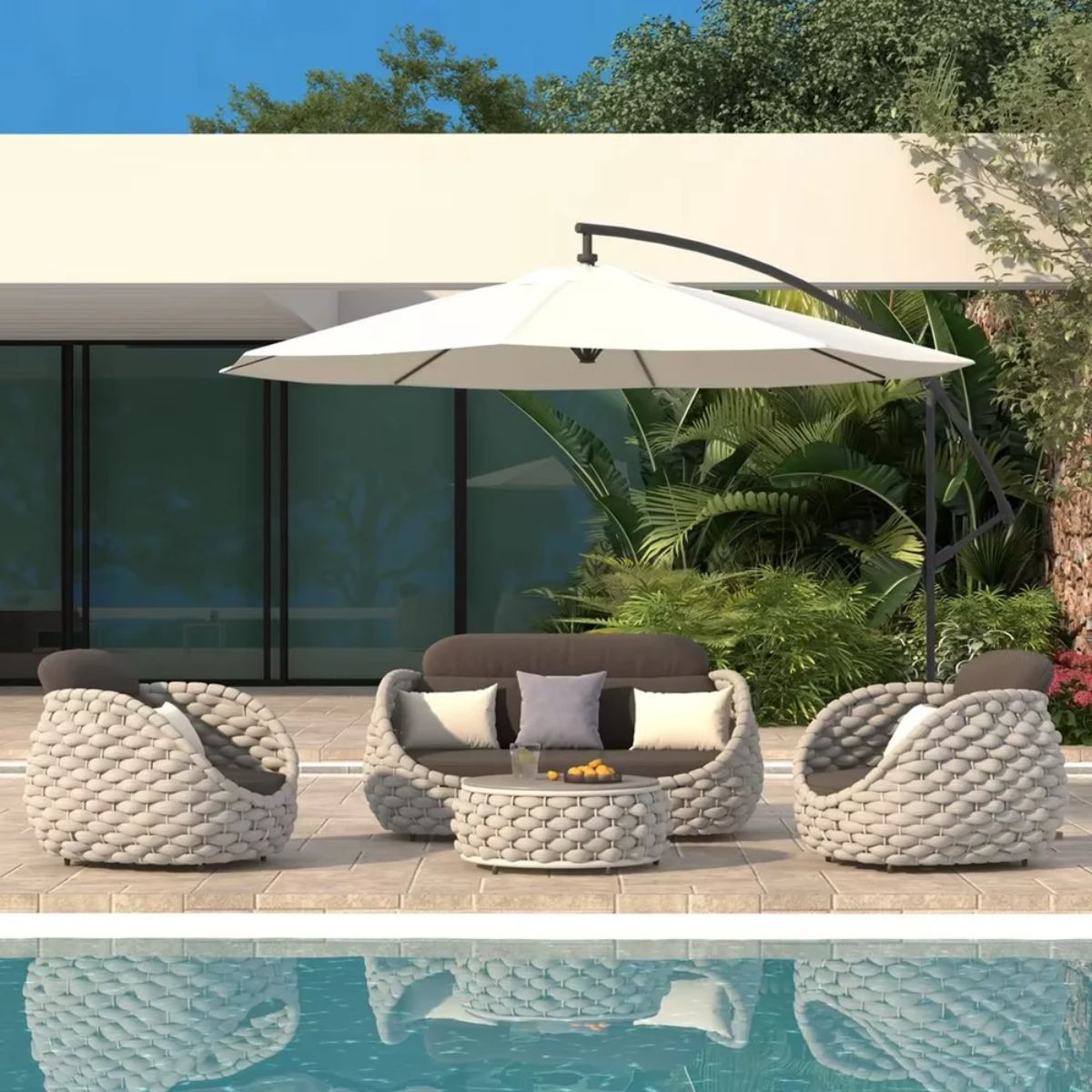 4-Piece Woven Rope Outdoor Swivel Sofa Set with Storage Coffee Table - Tatta Collection