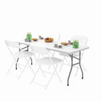 6ft Folding Trestle Table and 4 Chair Set - Portable White Outdoor/Indoor Dining Set