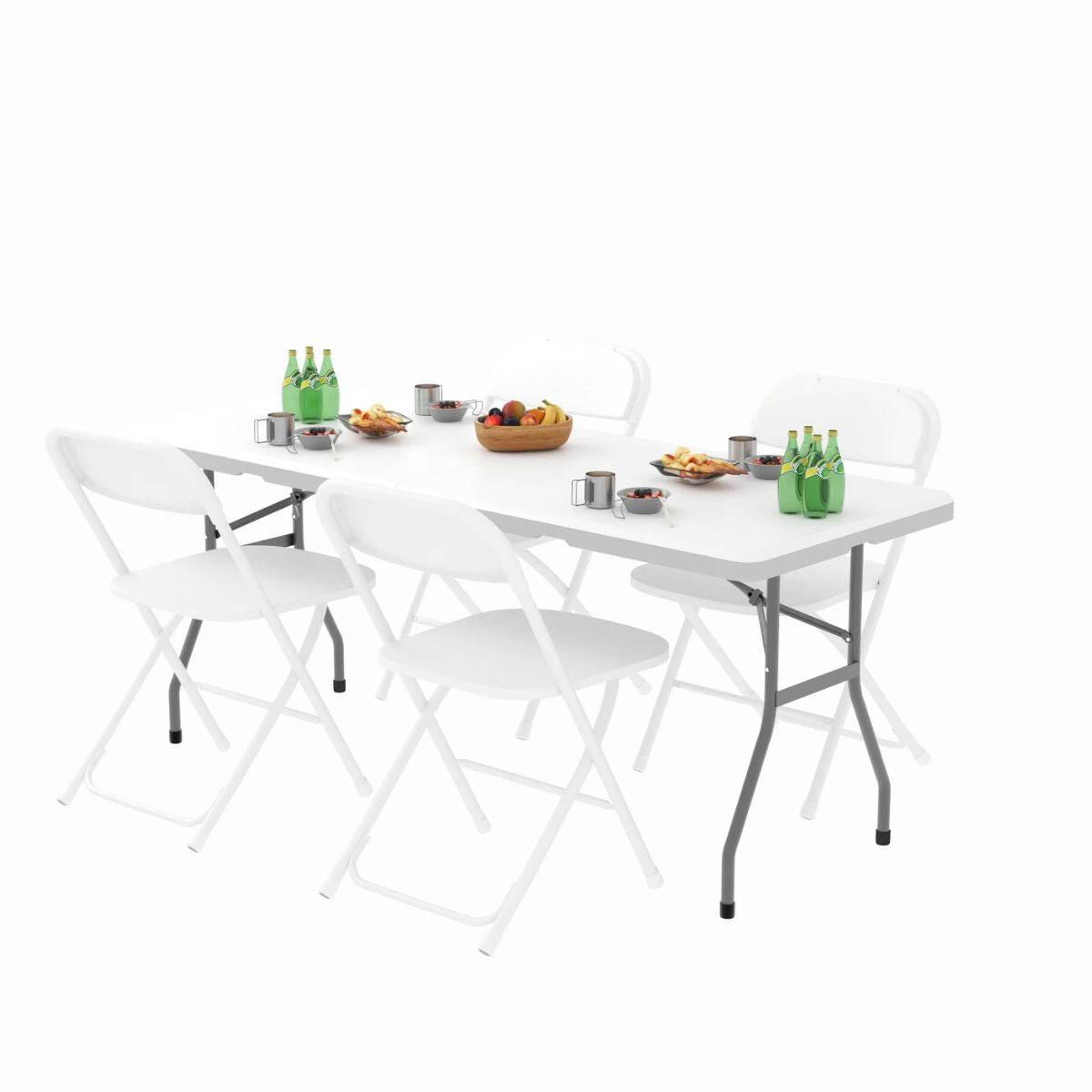 6ft Folding Trestle Table and 4 Chair Set - Portable White Outdoor/Indoor Dining Set