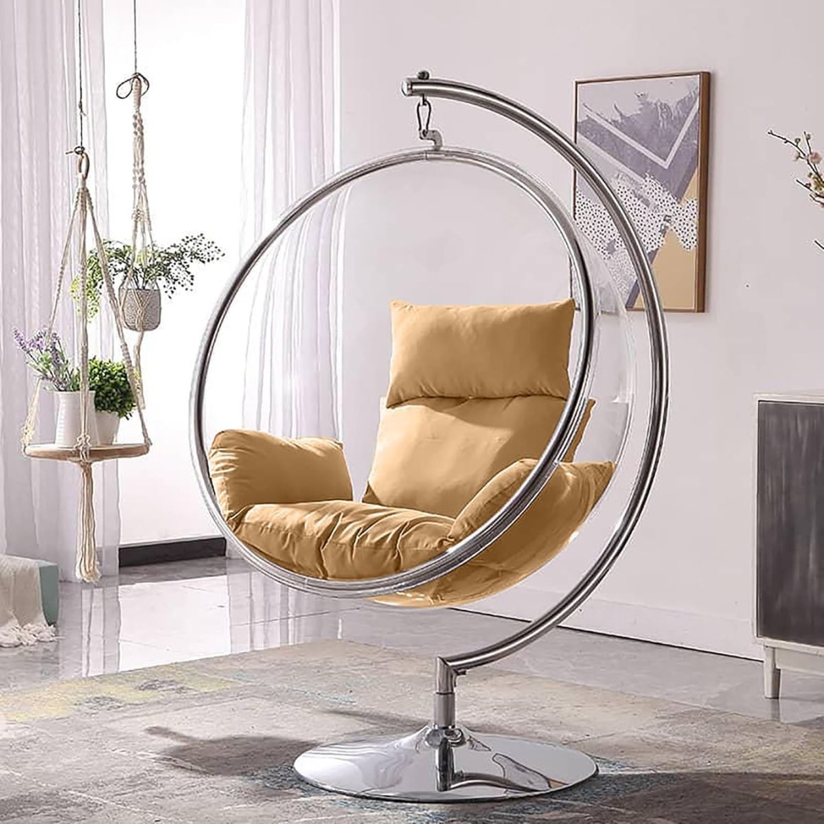 Acrylic Bubble Chair with Chrome Pedestal Base - Transparent Sphere Lounger