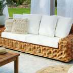 3-Seater Natural Rattan Sofa with White Cushions - Forli Collection (Indoor/Covered Patio)
