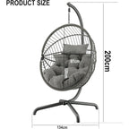 Foldable Hanging Egg Chair with Stand & Cushions - Indoor/Outdoor Patio Swing