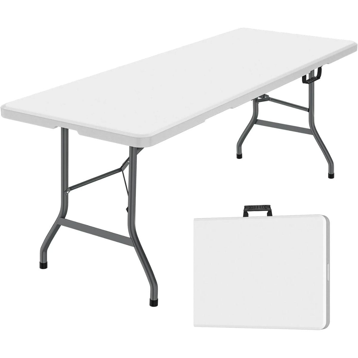6ft Folding Trestle Table and 4 Chair Set - Portable White Outdoor/Indoor Dining Set