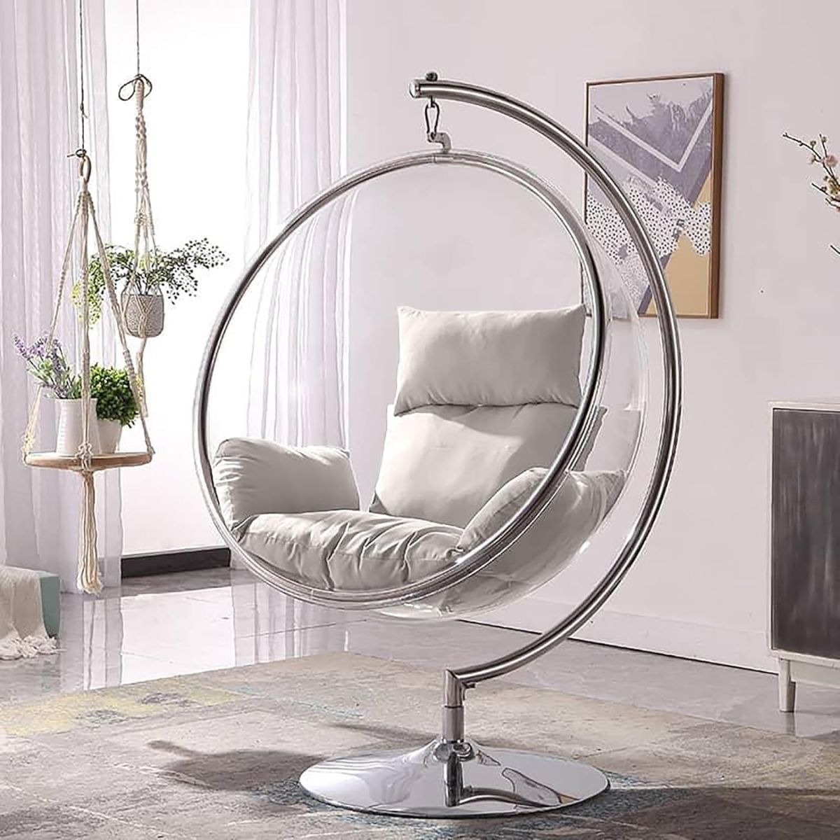 Acrylic Bubble Chair with Chrome Pedestal Base - Transparent Sphere Lounger