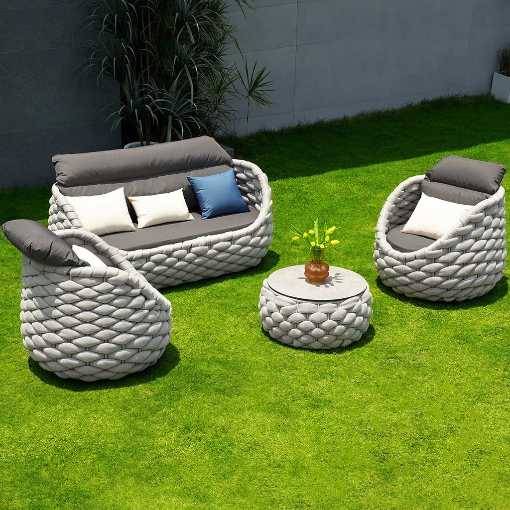 4-Piece Woven Rope Outdoor Swivel Sofa Set with Storage Coffee Table - Tatta Collection