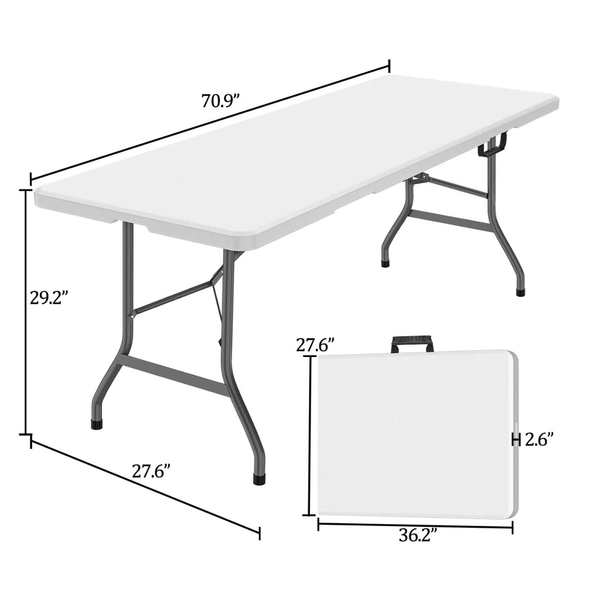 6ft Folding Trestle Table and 4 Chair Set - Portable White Outdoor/Indoor Dining Set