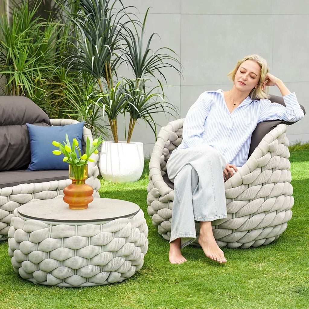4-Piece Woven Rope Outdoor Swivel Sofa Set with Storage Coffee Table - Tatta Collection