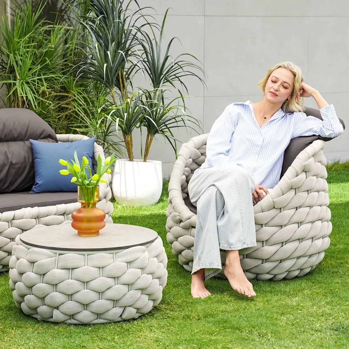 4-Piece Woven Rope Outdoor Swivel Sofa Set with Storage Coffee Table - Tatta Collection