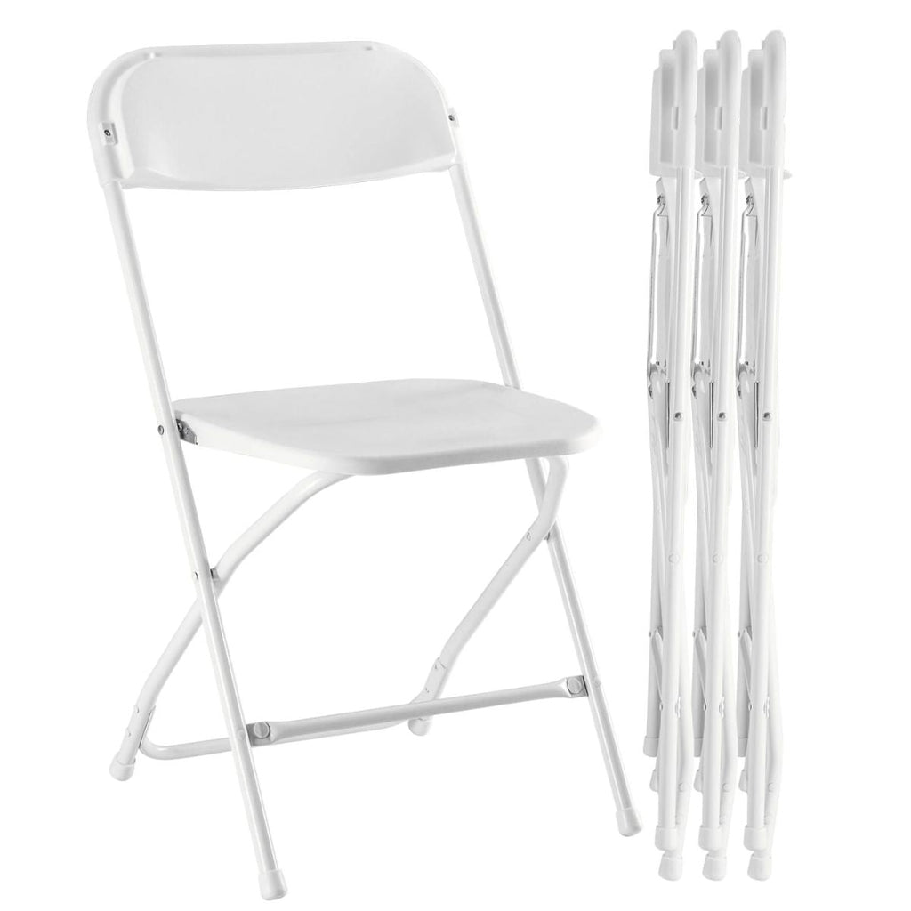 6ft Folding Trestle Table and 4 Chair Set - Portable White Outdoor/Indoor Dining Set