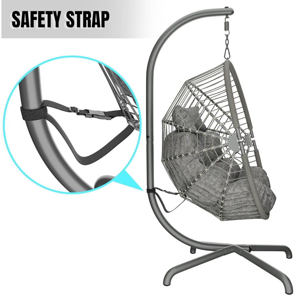 Foldable Hanging Egg Chair with Stand & Cushions - Indoor/Outdoor Patio Swing