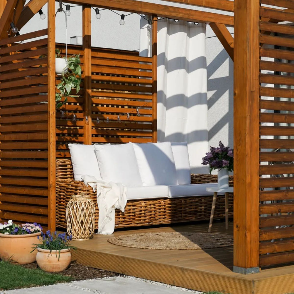 3-Seater Natural Rattan Sofa with White Cushions - Forli Collection (Indoor/Covered Patio)