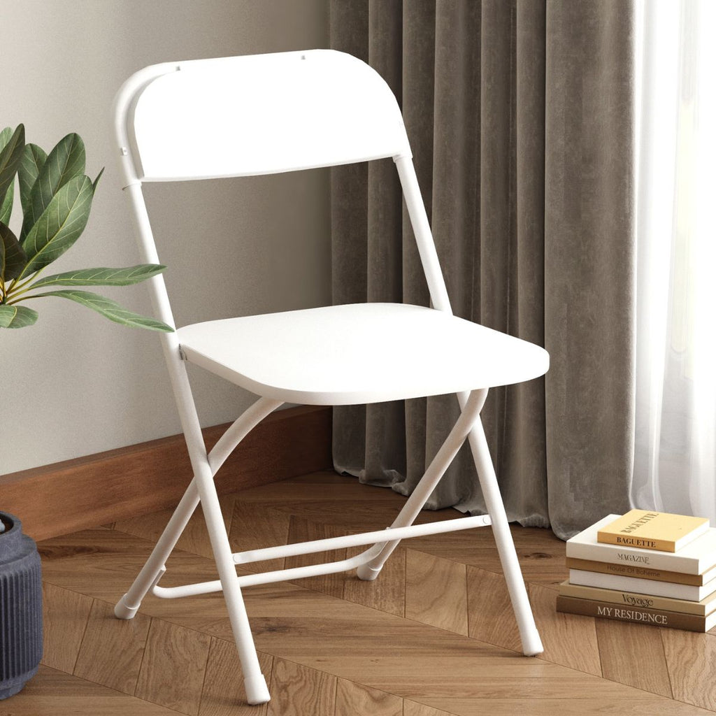 6ft Folding Trestle Table and 4 Chair Set - Portable White Outdoor/Indoor Dining Set