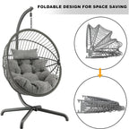 Foldable Hanging Egg Chair with Stand & Cushions - Indoor/Outdoor Patio Swing